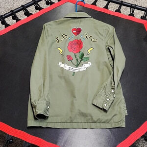 Forever 21 love story army green color jacket with snap buttons size small #2